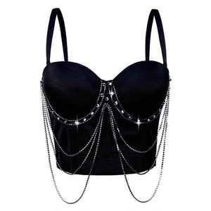 重工钉水钻链条流苏外穿鱼骨胸衣背心吊带短款上衣抹胸性感辣妹夏