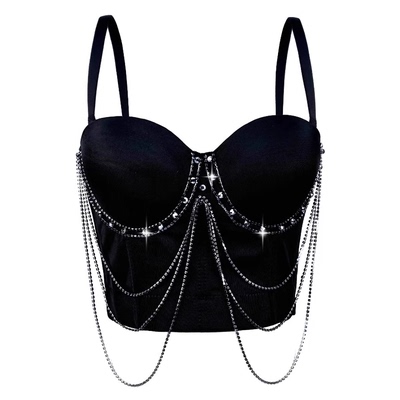 水钻链条流苏外穿鱼骨胸衣背心