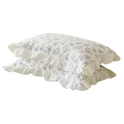 文艺清新荷叶边碎花纯棉枕套一对装48*74c枕芯套单人花边款枕头套