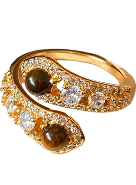 秋冬美拉德虎眼石开口戒指女新款