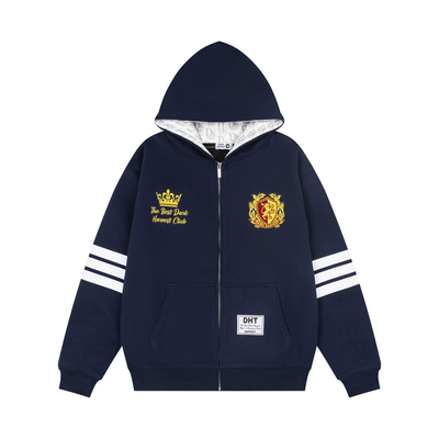 美式拼接字母印花内衬连帽外套