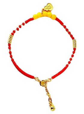 玉珠珠18k手链女 吉祥物小福牌 红色进口琉璃马年本命年红手链