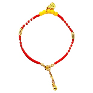 玉珠珠18k手链女 吉祥物小福牌 红色进口琉璃马年本命年红手链