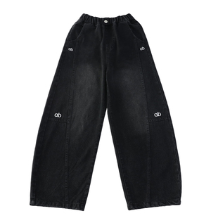 女童加绒裤子秋冬2026新款大童酷飒刺绣字母弯刀裤儿童冬季牛仔裤