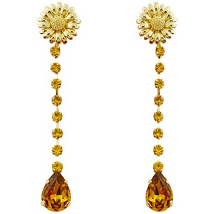 Shiitake诗塔克设计师品牌耳环金色雏菊钻珍珠耳坠耳夹无耳洞长款