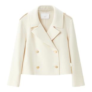 OVV秋冬热卖女装船锚纽扣双排扣工装风斜纹丝羊毛短款大衣