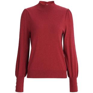 洛薇雅 枣红色半高领羊绒打底衫女秋冬长袖内搭修身显瘦针织上衣