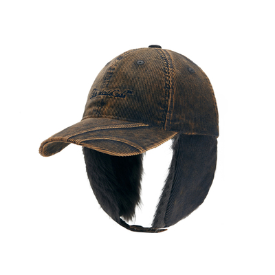 秋冬复古做旧保暖防寒护耳雷锋帽大头围加厚毛绒鸭舌棒球帽子男女