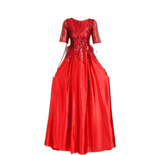 大合唱演出服女长裙中老年合唱团女长款修身主持人独唱指挥晚礼服