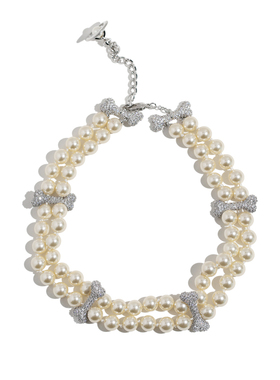 双层珍珠颈链女密镶骨头锁骨链