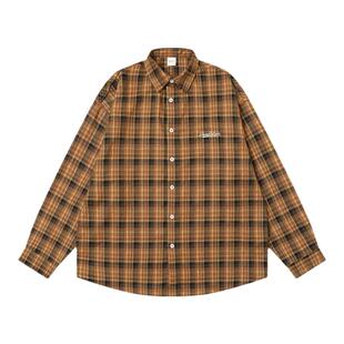 丛林老虎潮牌logo刺绣格子长袖衬衫男女高级感慵懒风宽松衬衣外套