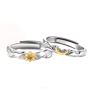 日月同辉情侣戒指纯银一对男女款对戒小众设计高级感指环生日礼物