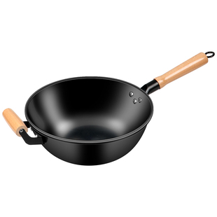 加深老式铁锅炒菜锅家用平底锅无涂层不粘锅炒锅电磁炉专用大锅厚