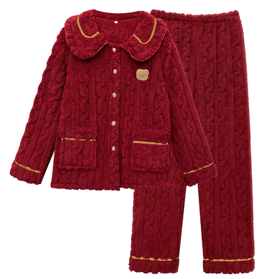 珊瑚绒加绒加厚2026马年本命年红色睡衣女冬季女生可外出穿居家服