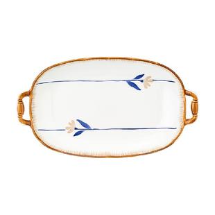 摩登主妇兰亭序双耳鱼盘家用蒸鱼盘子装鱼碟陶瓷餐具大号深盘