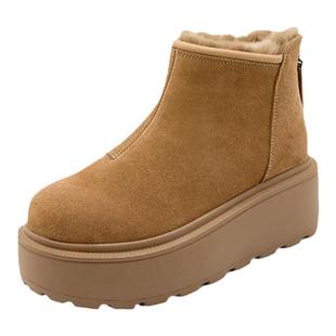 小个子秋冬真皮厚底雪地靴小码女鞋3233内增高勃肯鞋短靴马丁靴子