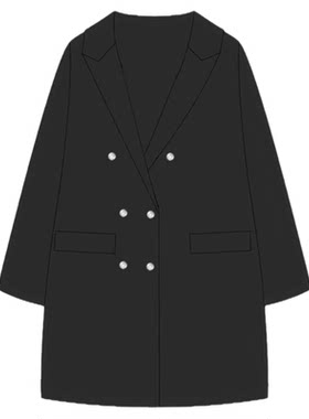 青月社原创黑色双排扣长款大衣