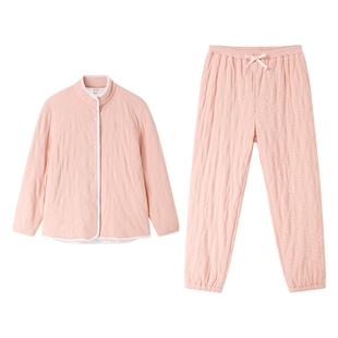 全棉时代睡衣女士针织夹棉加厚保暖家居服加绒居家女生可外穿秋冬