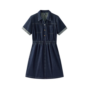 森柔|森马牛仔连衣裙女夏季收腰翻领工装风显瘦潮酷chic复古短裙