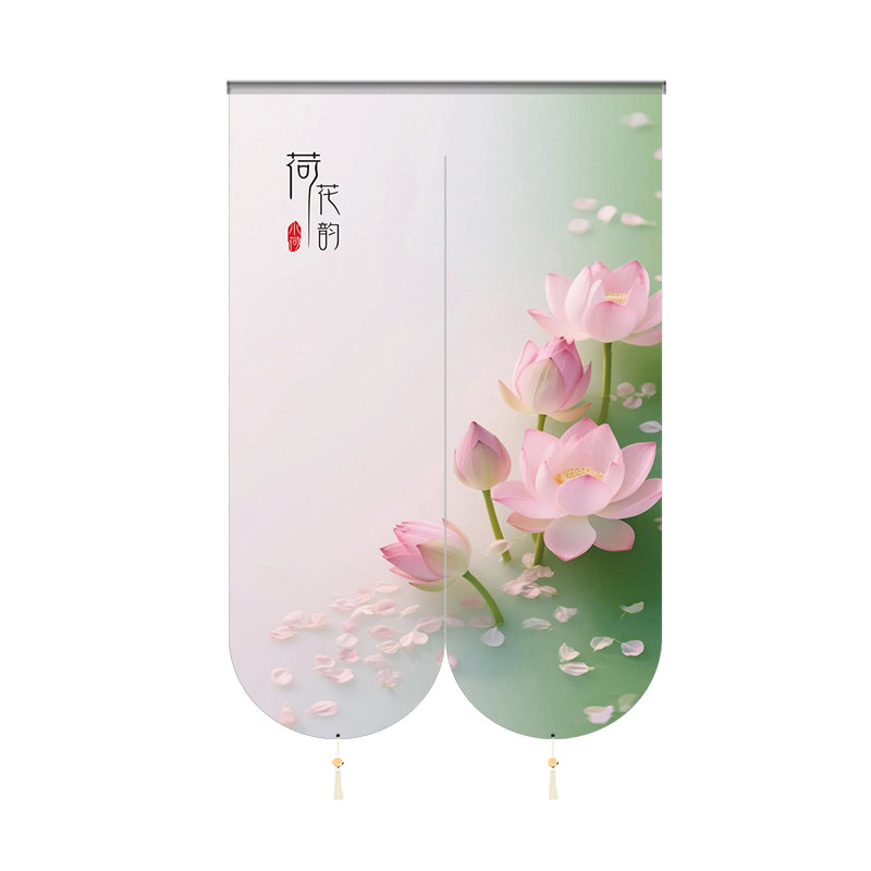 新中式禅意中古风莲花隔断遮挡门帘免打孔玄关卧室厕所房间家用