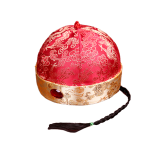 儿童唐装帽子红色宝宝地主帽婴儿周岁套头帽男女童瓜皮阿哥少爷帽