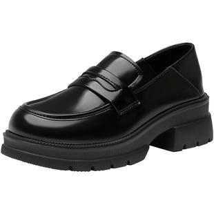 大东厚底乐福鞋女鞋2026春季新款时尚粗跟中跟圆头小皮鞋0141