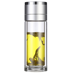 新款一键速开双层玻璃杯隔热防烫水杯子按压速开盖茶杯车载便携