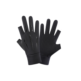 骑行外卖员手套防风防水防滑男款摩托车保暖触屏加绒快递员漏二指