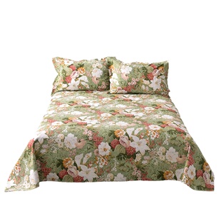 田园风纯棉帆布三件套枕套单人双人粗布 全棉床笠加厚四季布床单