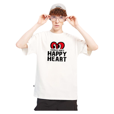 查尔斯桃心 短袖t恤男款夏季爱心纯棉白色半袖体恤情侣衣服打底衫