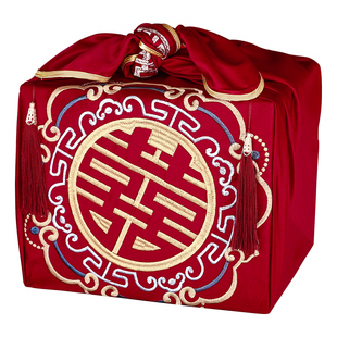 结婚专用红色大号包袱皮新娘陪嫁套装喜盆刺绣包裹布红布备婚用品