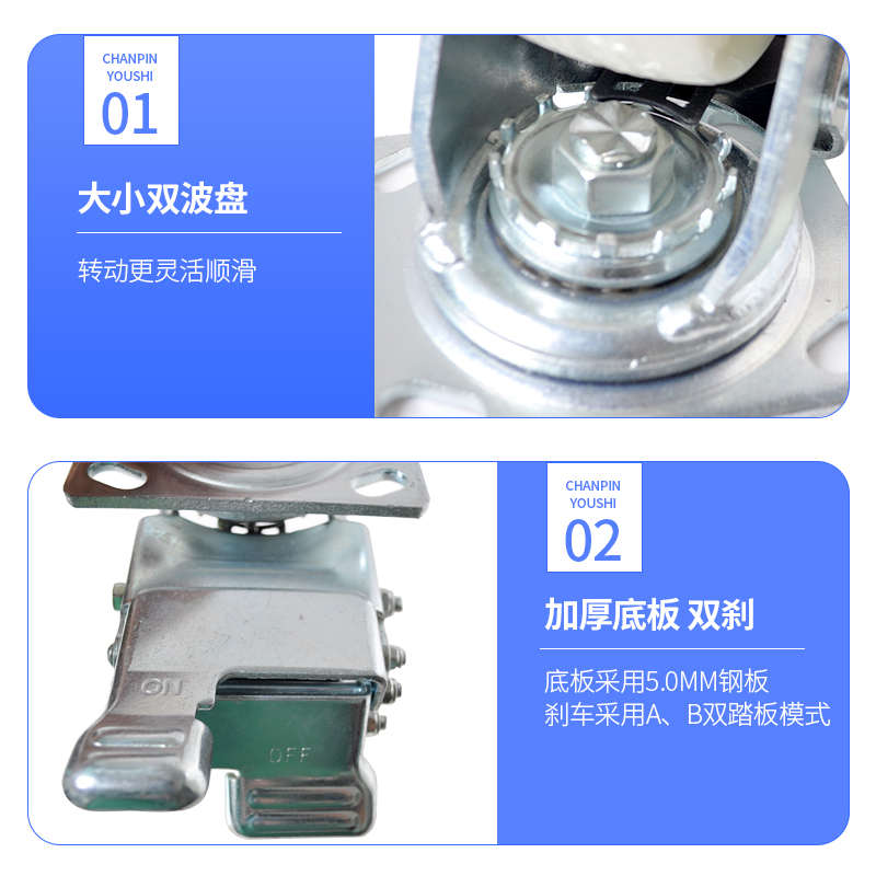 4寸5寸6寸8寸重型工业白尼龙万向轮脚轮带刹车耐磨承重大推车轮子