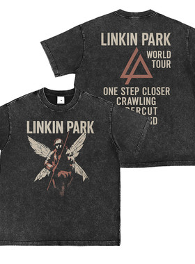 Linkin Park乐队数码直喷水洗做旧复古灰美式街头朋克摇滚短袖T恤