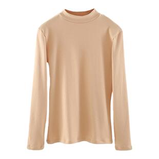 秋衣女纯棉半高领打底上衣秋冬加厚保暖内衣中领棉毛衫可外穿上衣