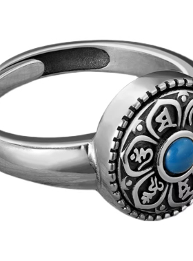 925纯银六字真言情侣戒指复古潮