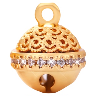 保色18k包真金镶钻铃铛小挂件手工串珠diy手链手串半镂空吊坠配件