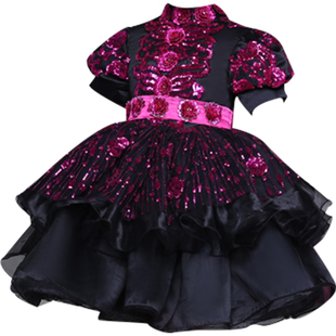 女童表演晚礼服唱歌公主裙主持表演女孩两件套拖尾可拆卸演出服装