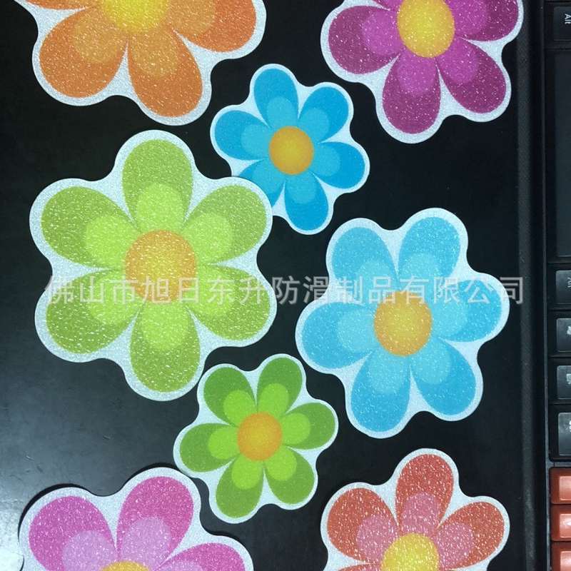 卡通浴室PEVA橡胶防滑贴，彩色花朵6大4小，亲肤耐磨防水防滑