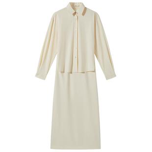 OCHIRLY欧时力 衬衫领假两件连衣裙长裙收腰淡人穿搭2025夏新