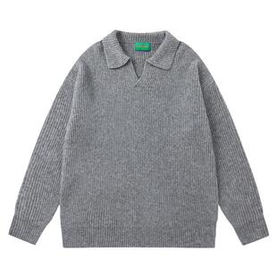 From Mars 进入十月 潮牌休闲宽松翻领情侣时尚针织衫毛衣百搭BF