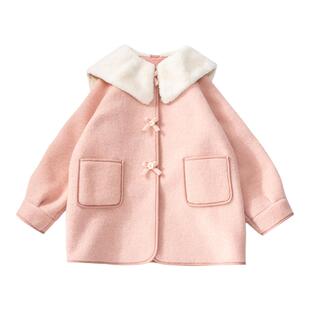 女童外套冬装呢子大衣2026新款女孩中长款加绒加厚毛呢秋冬款上衣
