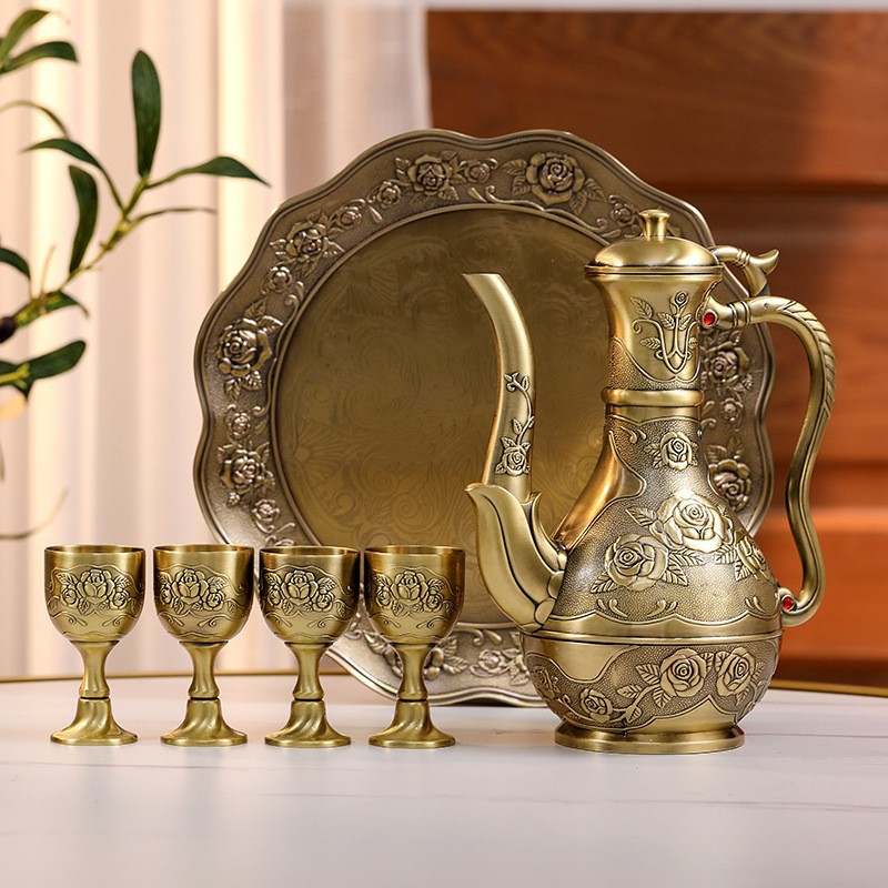 白酒酒具套装青铜家用创意仿古酒壶欧式复古一口杯 玫瑰花酒壶