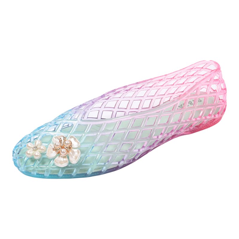 星期六镂空花朵果冻水晶鞋女款
