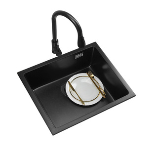 法国法派斯厨房石英石水槽小单槽岛台花岗岩洗碗槽吧台家用黑5A40