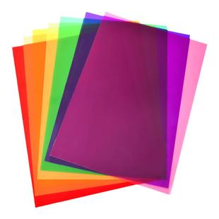 幼儿园儿童手工彩色玻璃纸红黄蓝绿紫粉橙色透明PVC塑料板材A4彩色胶片三原色PP片材硬薄片透光识色美术光影