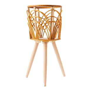 北欧编织花盆仿藤花架高脚落地式镂空阳台竹编花篮藤编花架室内