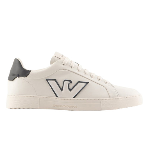 Armani/阿玛尼EA 男士真皮鹰标小白鞋休闲低帮鞋 X4X598 XN633