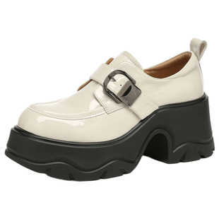 MILLIE'S/妙丽2026春季厚底乐福鞋女款皮面扣带增高松糕鞋复古风