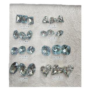 美甲K9浅海蓝肥方尖底钻饰品轻奢爆闪椭圆歪心方糖指甲钻饰2颗装