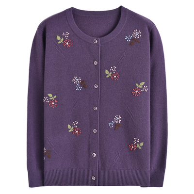 妈妈装100纯羊毛开衫外套